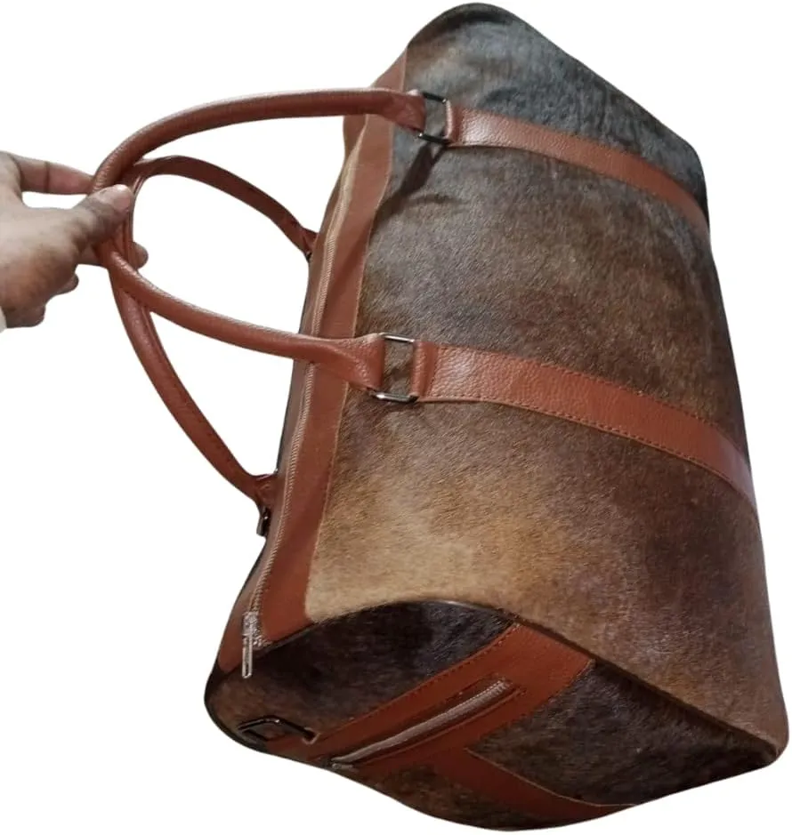 Cowhide Leather Duffel Bag for Men & Women - Overnight, Gym, Sports Travel Bag with Spacious Compartments & Durable gift for your some one on this valentine day (218)