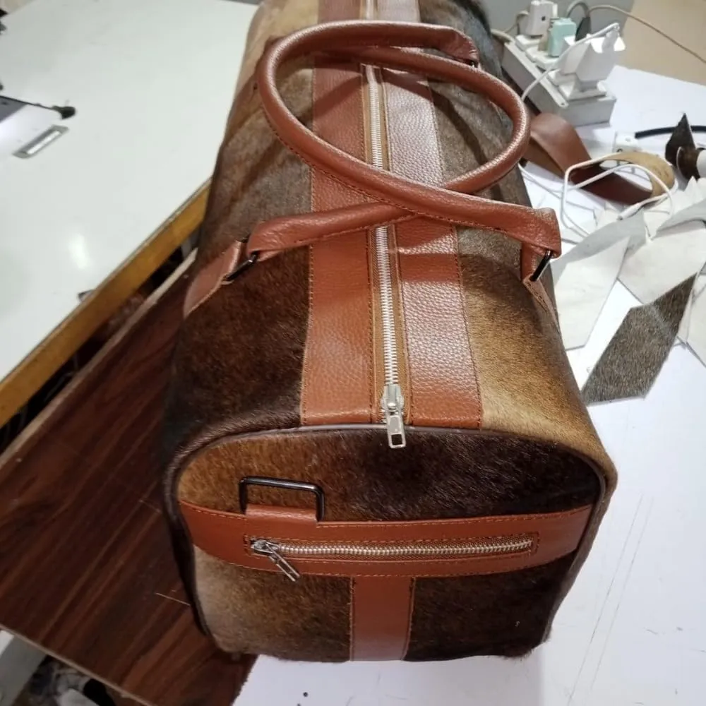 Cowhide Leather Duffel Bag for Men & Women - Overnight, Gym, Sports Travel Bag with Spacious Compartments & Durable gift for your some one on this valentine day (218)