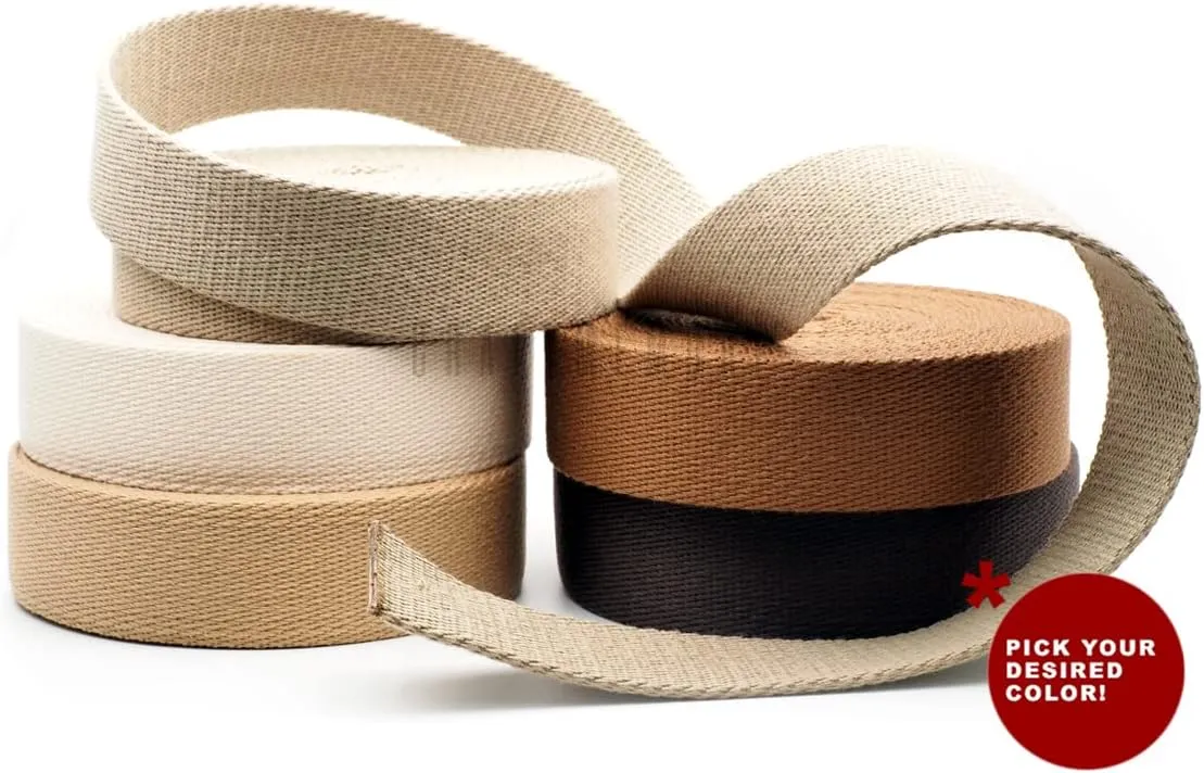 CRAFTMEMORE Heavy Cotton Webbing - Straps for Arts and Crafts, Luxury Bag Strap High Density Webbing (1 Inch x 5 Yards, Khaki)