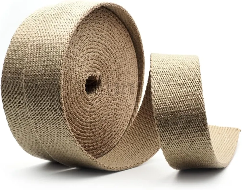 CRAFTMEMORE Heavy Cotton Webbing - Straps for Arts and Crafts, Luxury Bag Strap High Density Webbing (1 Inch x 5 Yards, Khaki)