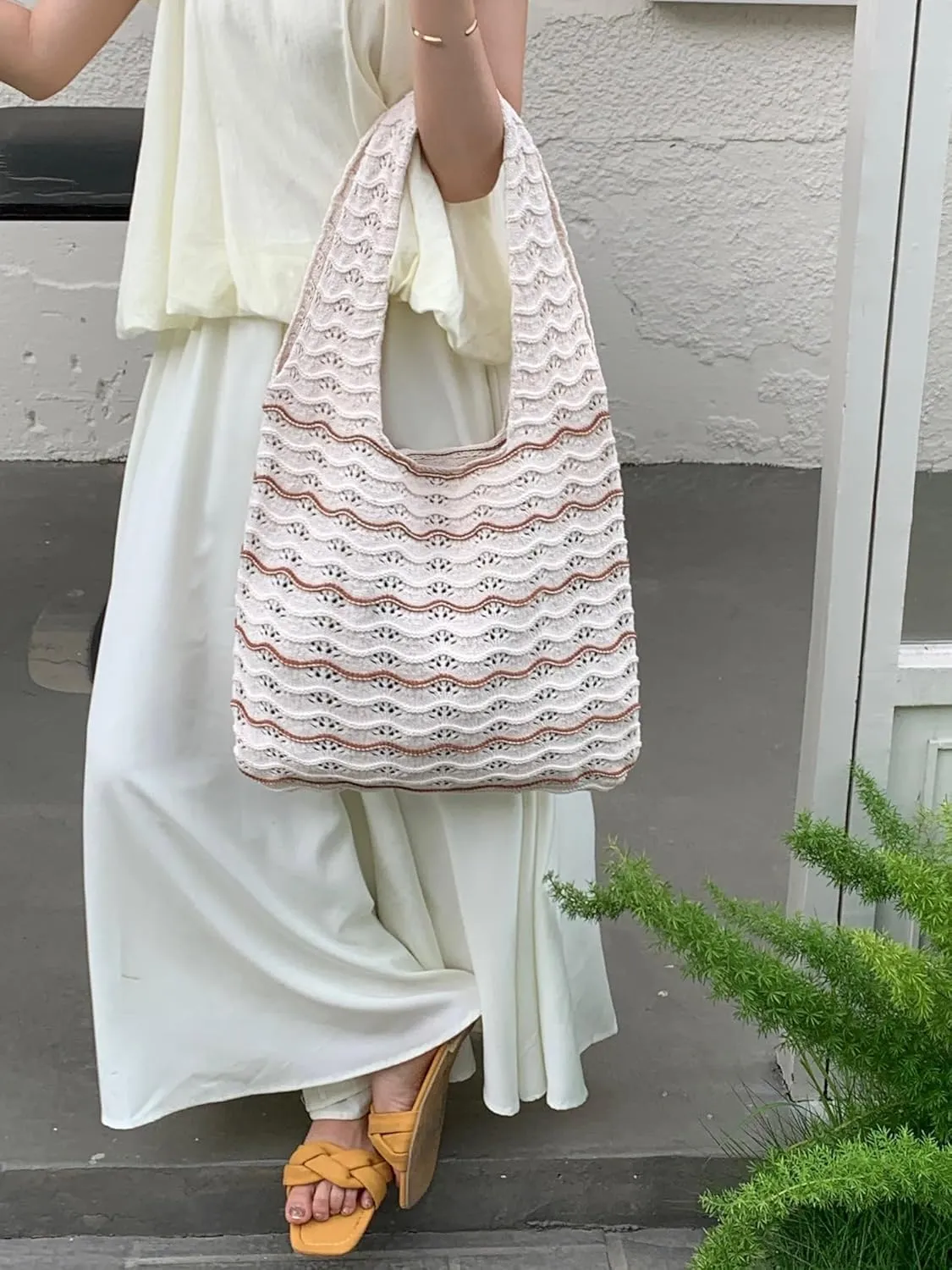 Crochet Tote Bag Cute Purse for Women Cutecore Key Chain Y2K Accessories Valentines Aesthetic Handbags for Women