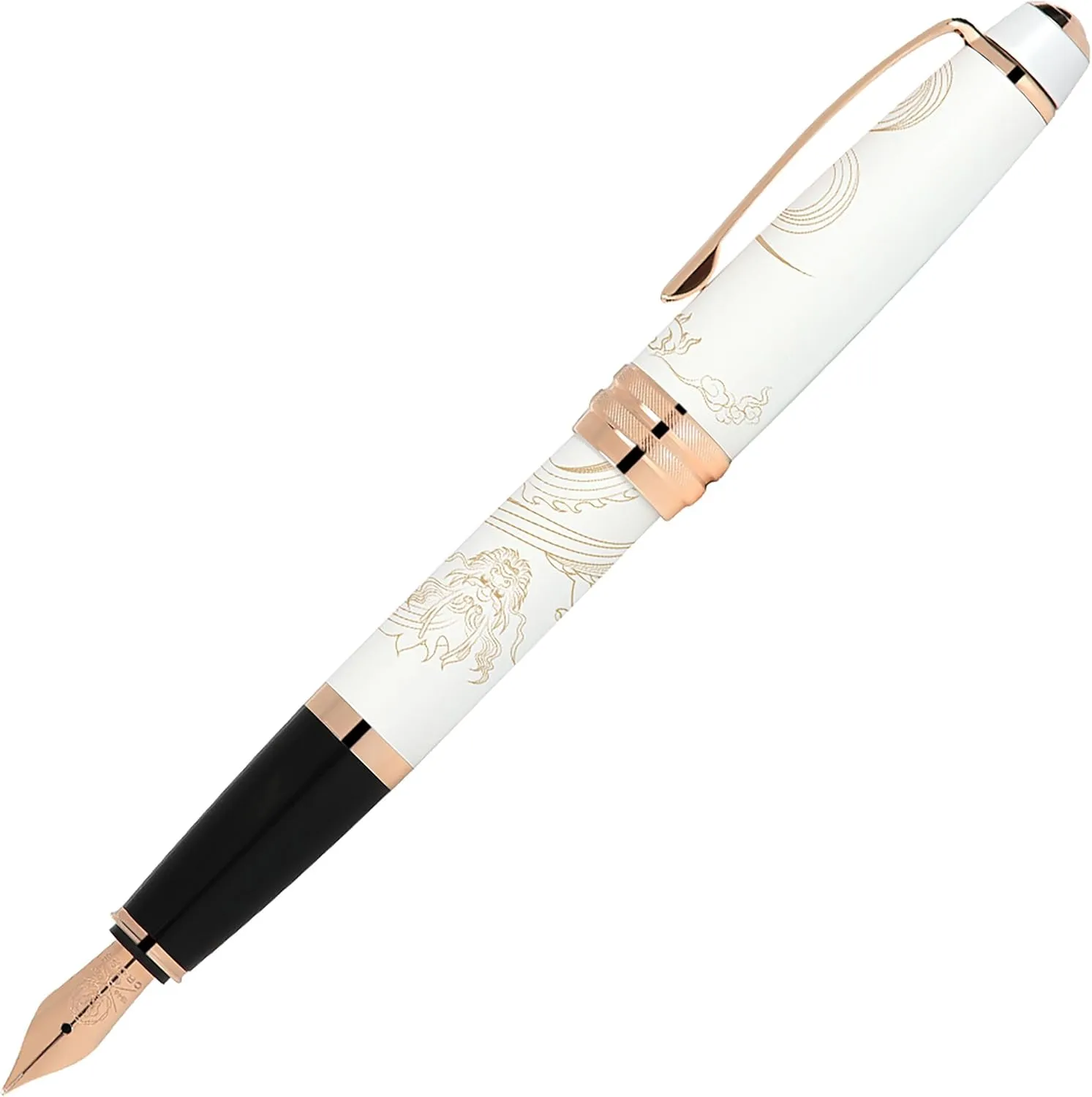 Cross Bailey 2024 Year of the Dragon Pearlescent White Lacquer Fountain Pen with Rose Gold Appointments - Fine Nib