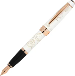 Cross Bailey 2024 Year of the Dragon Pearlescent White Lacquer Fountain Pen with Rose Gold Appointments - Fine Nib