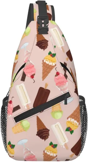 Cross Body Sling Bag For Women Men Ice Cream Cone Print Crossbody Bag Anti Theft Chest Bag Shoulder Backpack Travel Hiking Daypack Large Sling Cross Body Bag