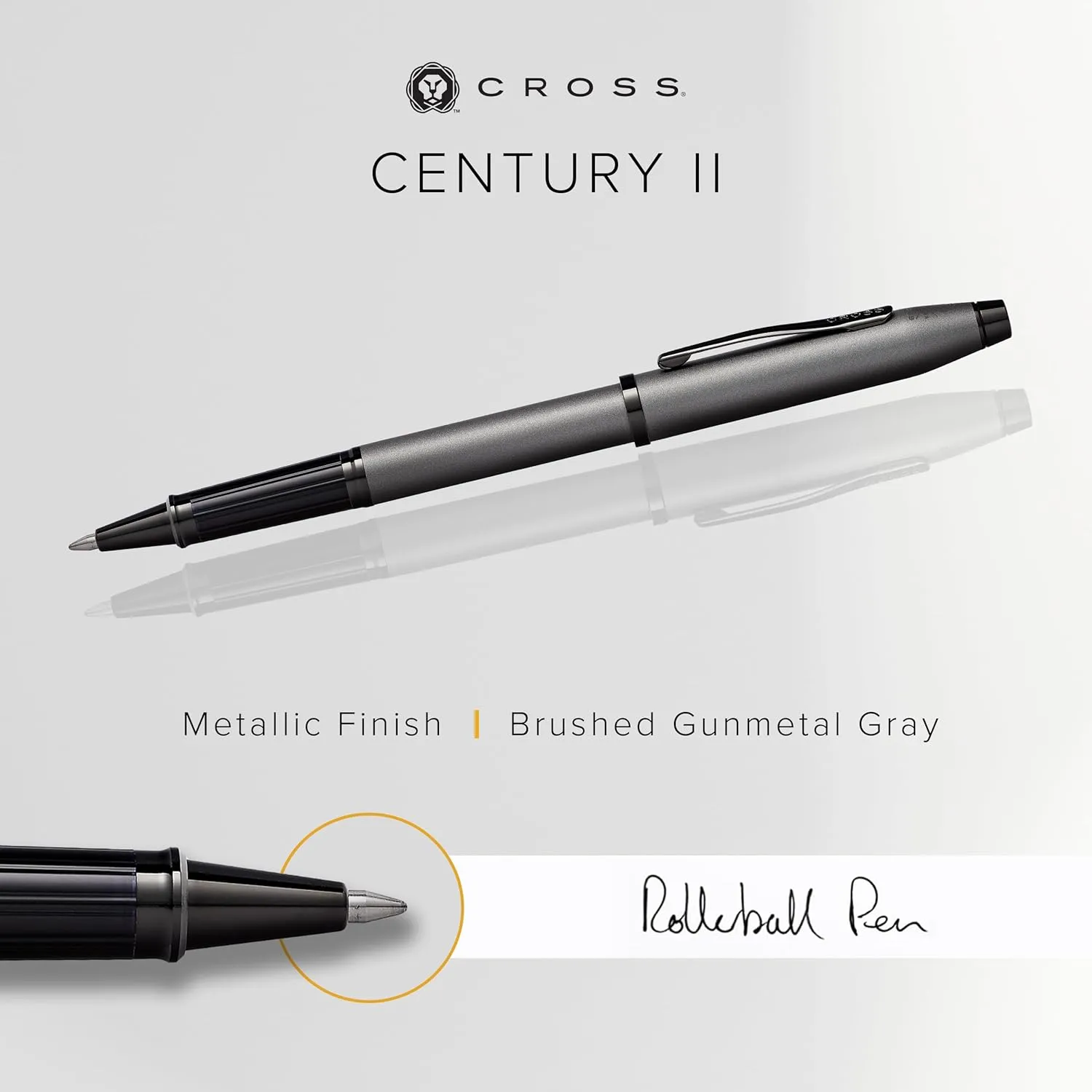 Cross Century II Refillable Rollerball Pen Presented in a Luxury Gift Box - Medium Point, Black Ink, Brushed Gunmetal Gray