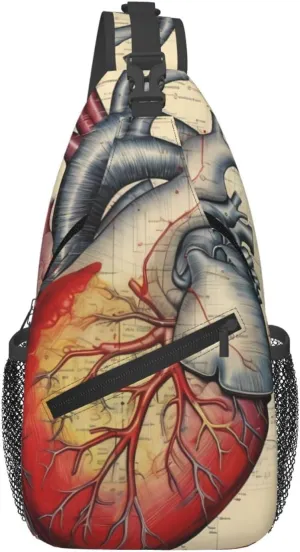Cross Chest Bag Diagonally for Men and Women - Lightweight and Durable with High Storage Capacity human anatomy heart chart Pattern, Black, One Size