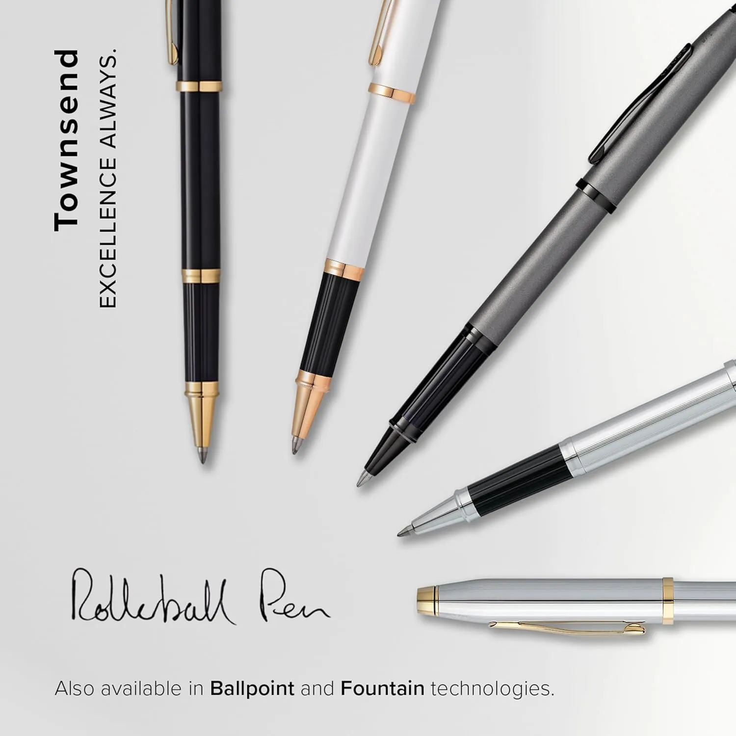 Cross Townsend Refillable Rollerball Pen Presented in a Luxury Gift Box - Medium Point, Black Ink, Black PVD Micro-knurl