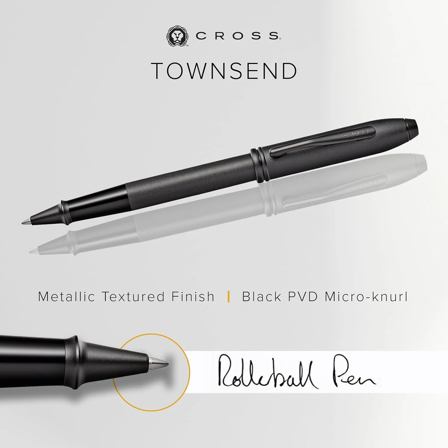 Cross Townsend Refillable Rollerball Pen Presented in a Luxury Gift Box - Medium Point, Black Ink, Black PVD Micro-knurl