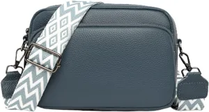 Crossbody Bags for Women, Trendy Leather Crossbody Camera Bag Purse with Guitar Strap Small Shoulder Handbag (Blue)
