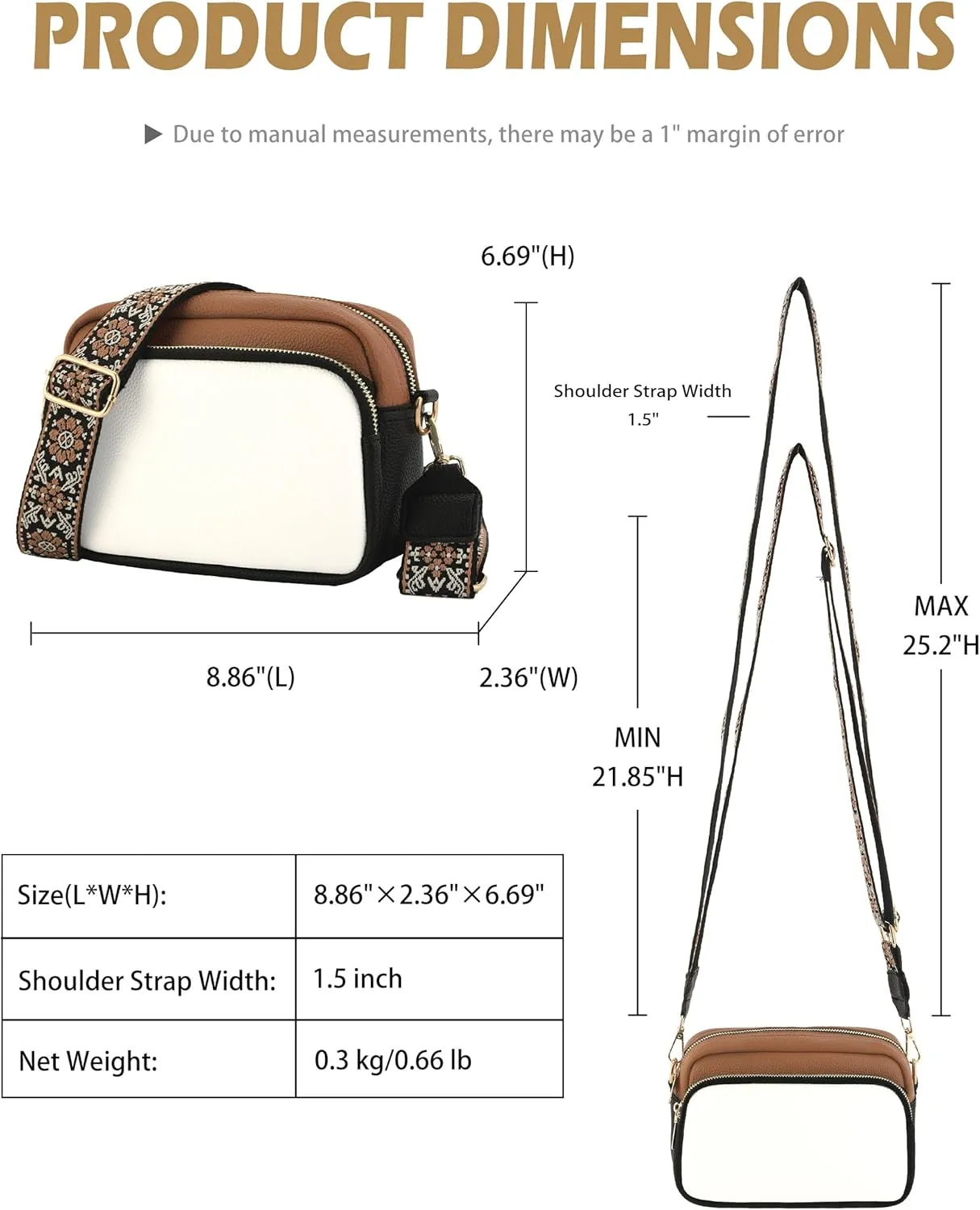 Crossbody Purse for Women with Adjustable Wide Guitar Strap, Small Vegan Leather Cross Body Camera Shoulder Bags