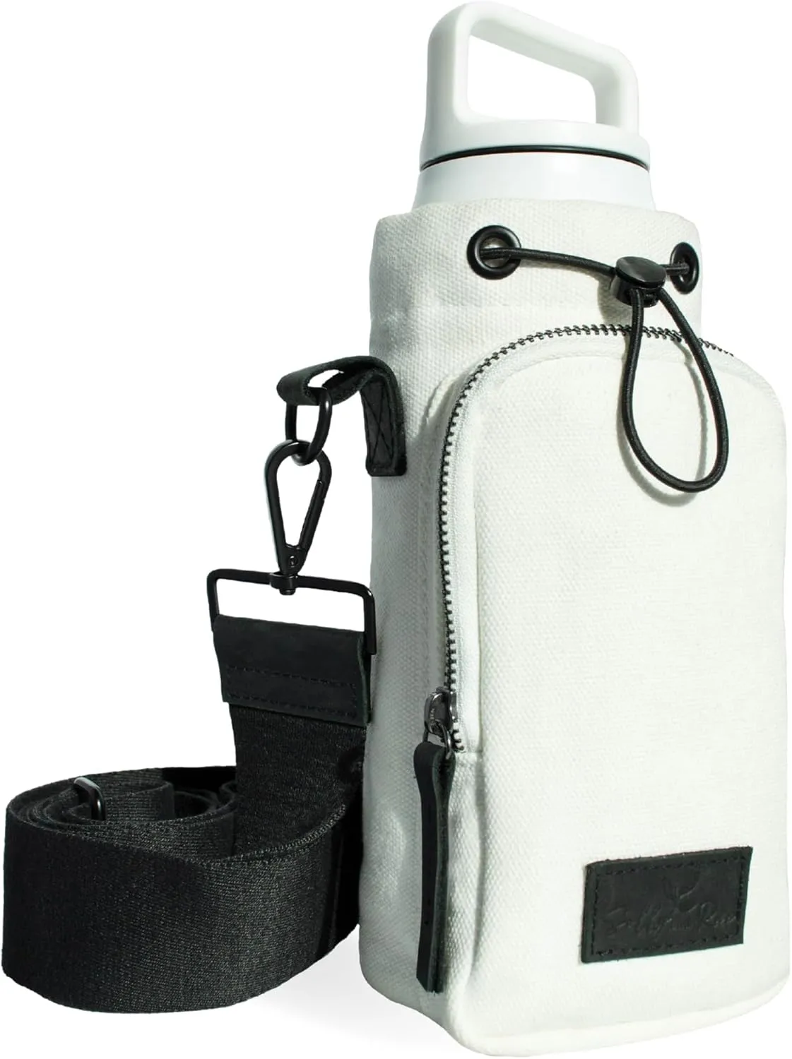 Crossbody Water Bottle Bag With Wide Strap 16 to 32oz | Durable Cotton Canvas | Genuine Leather | Insulated
