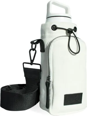 Crossbody Water Bottle Bag With Wide Strap 16 to 32oz | Durable Cotton Canvas | Genuine Leather | Insulated