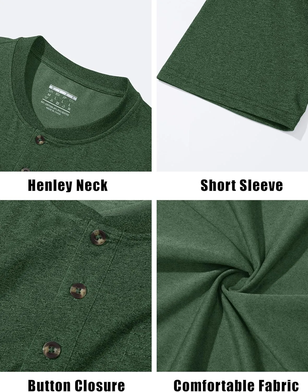CRYSULLY Men's Henley Shirt Short Sleeve Cotton T-Shirts Pocket 3 Button Tops Lightweight Casual Basic Tee