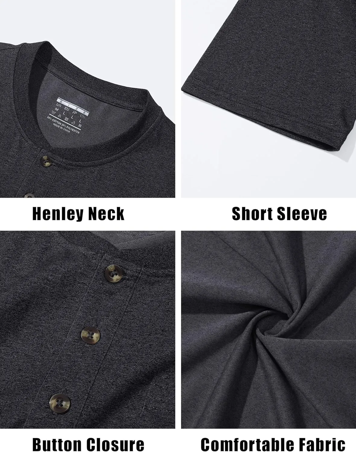 CRYSULLY Men's Henley Shirt Short Sleeve Cotton T-Shirts Pocket 3 Button Tops Lightweight Casual Basic Tee