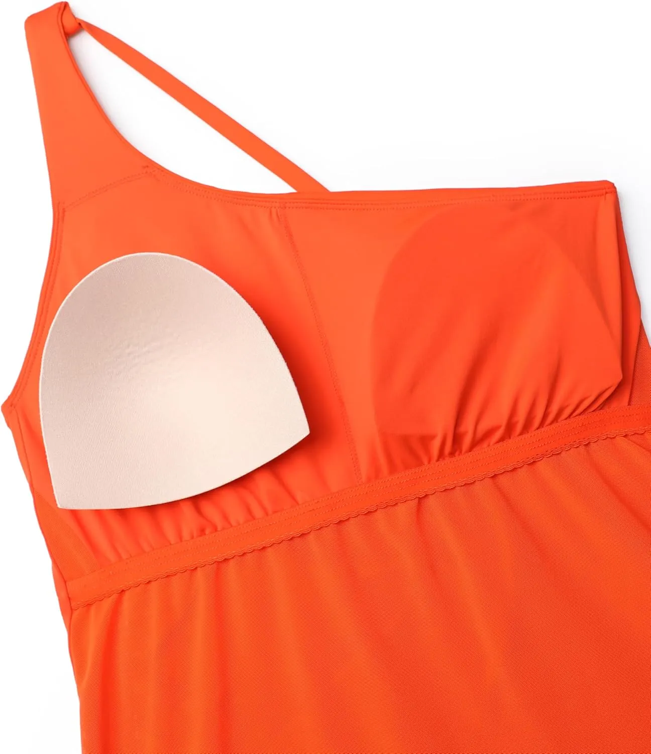 CRZ YOGA One Shoulder Tankini Tops for Women Ruched Bathing Suits Tummy Control Adjustable Swimsuit Only No Bottom Padded