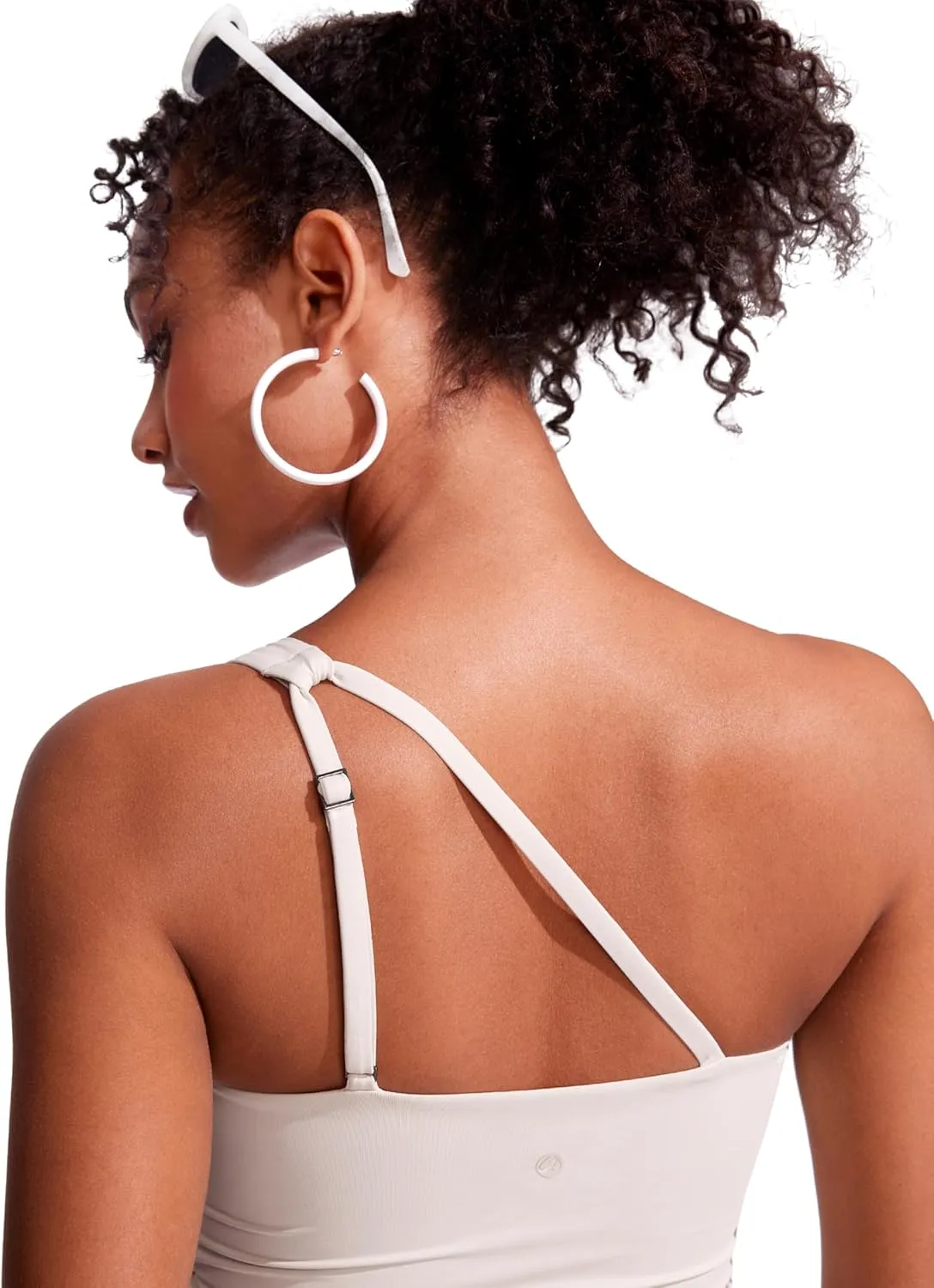 CRZ YOGA One Shoulder Tankini Tops for Women Ruched Bathing Suits Tummy Control Adjustable Swimsuit Only No Bottom Padded