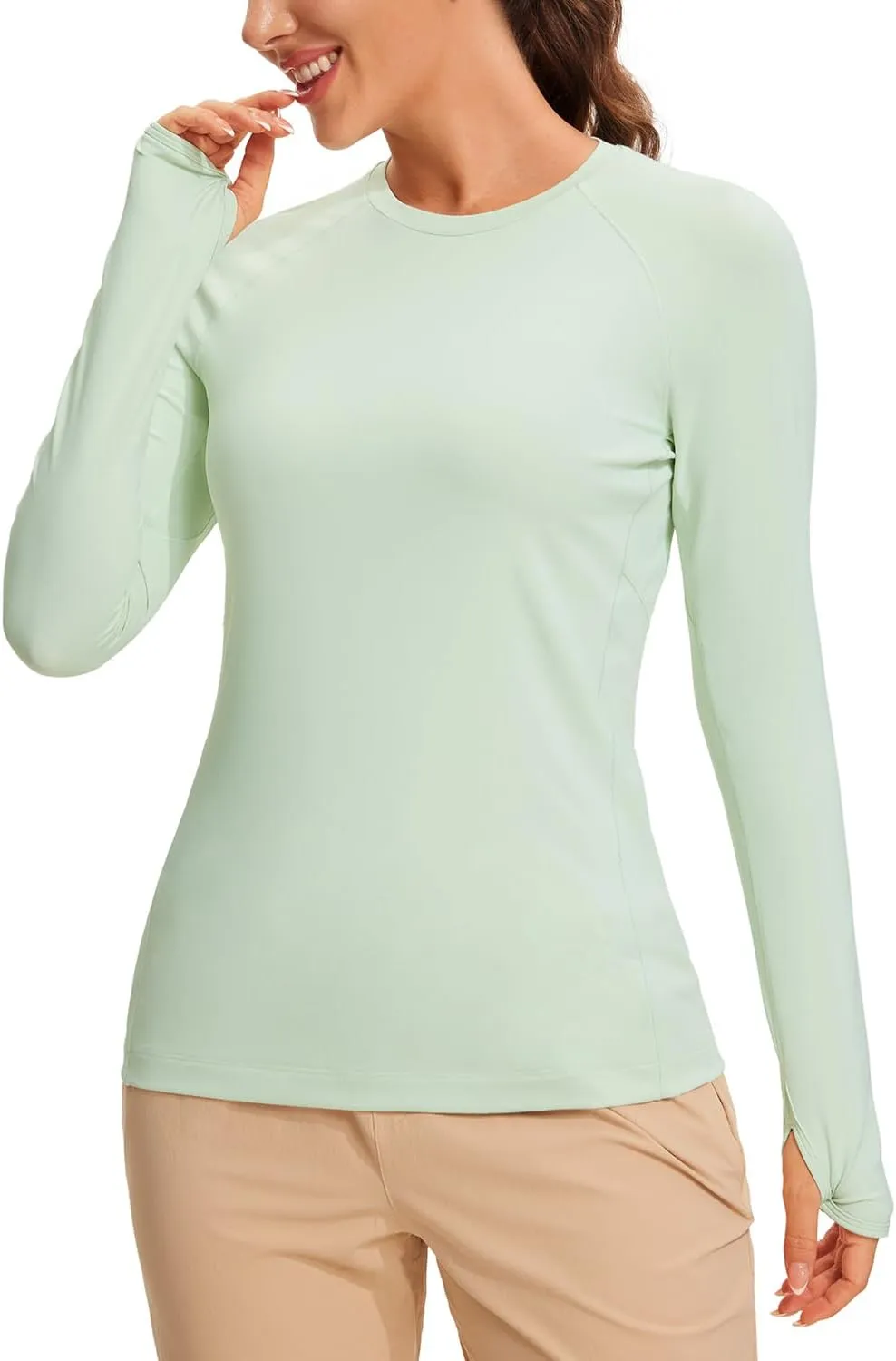 CRZ YOGA Womens UPF 50  Sun Protection Long Sleeve Workout Shirts Quick Dry Outdoor Hiking Running Tops with Thumb Holes