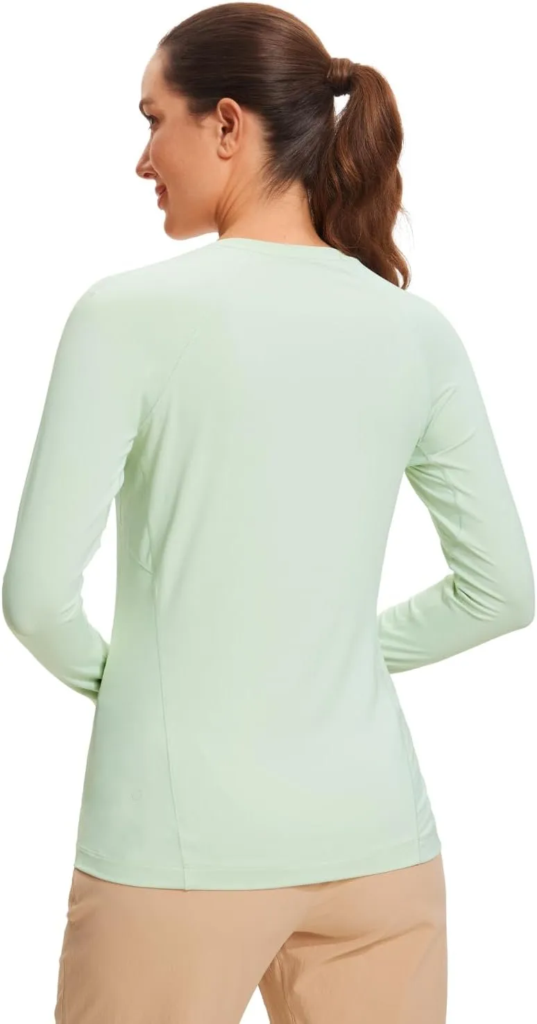 CRZ YOGA Womens UPF 50  Sun Protection Long Sleeve Workout Shirts Quick Dry Outdoor Hiking Running Tops with Thumb Holes