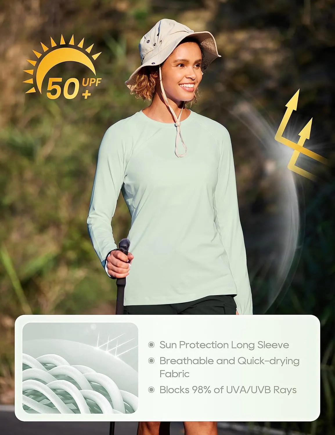 CRZ YOGA Womens UPF 50  Sun Protection Long Sleeve Workout Shirts Quick Dry Outdoor Hiking Running Tops with Thumb Holes