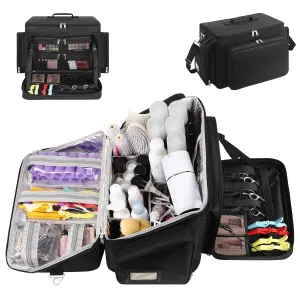 CUBETASTIC Professional Hairstylist Travel Bag, Large Capacity Hairdresser Case, Portable Barber Kit, Cosmetology Bag for Makeup Artist, Hair Stylist Organizer, Black