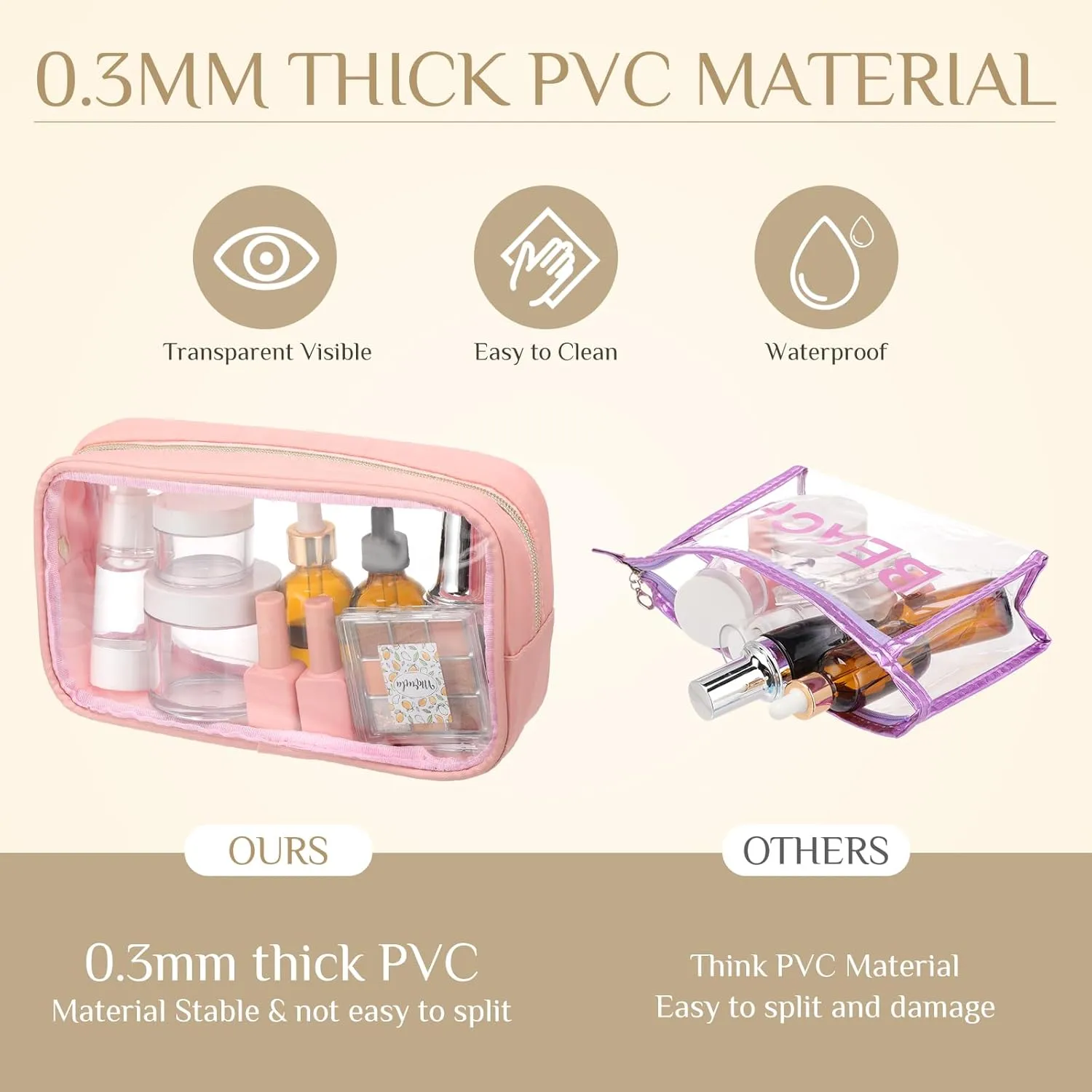 Cunno 9 Pcs Preppy Clear Makeup Bag DIY Chenille Letter Pouch Large Nylon Makeup Bag Travel Toiletry Zipper Cosmetic Organizer Pouch PVC Bags for Women, 9.5 x 5.1 x 2.8 Inch (Morandi Color)