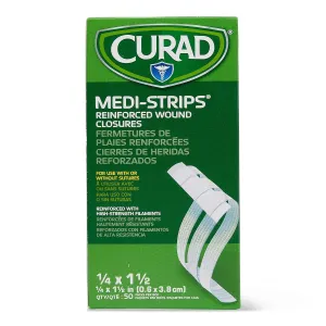 CURAD Sterile Medi-Strips Reinforced Wound Closures, 1/4" x 1 1/2", Hypoallergenic, Pack of 1200 Strips, 200 Pouches