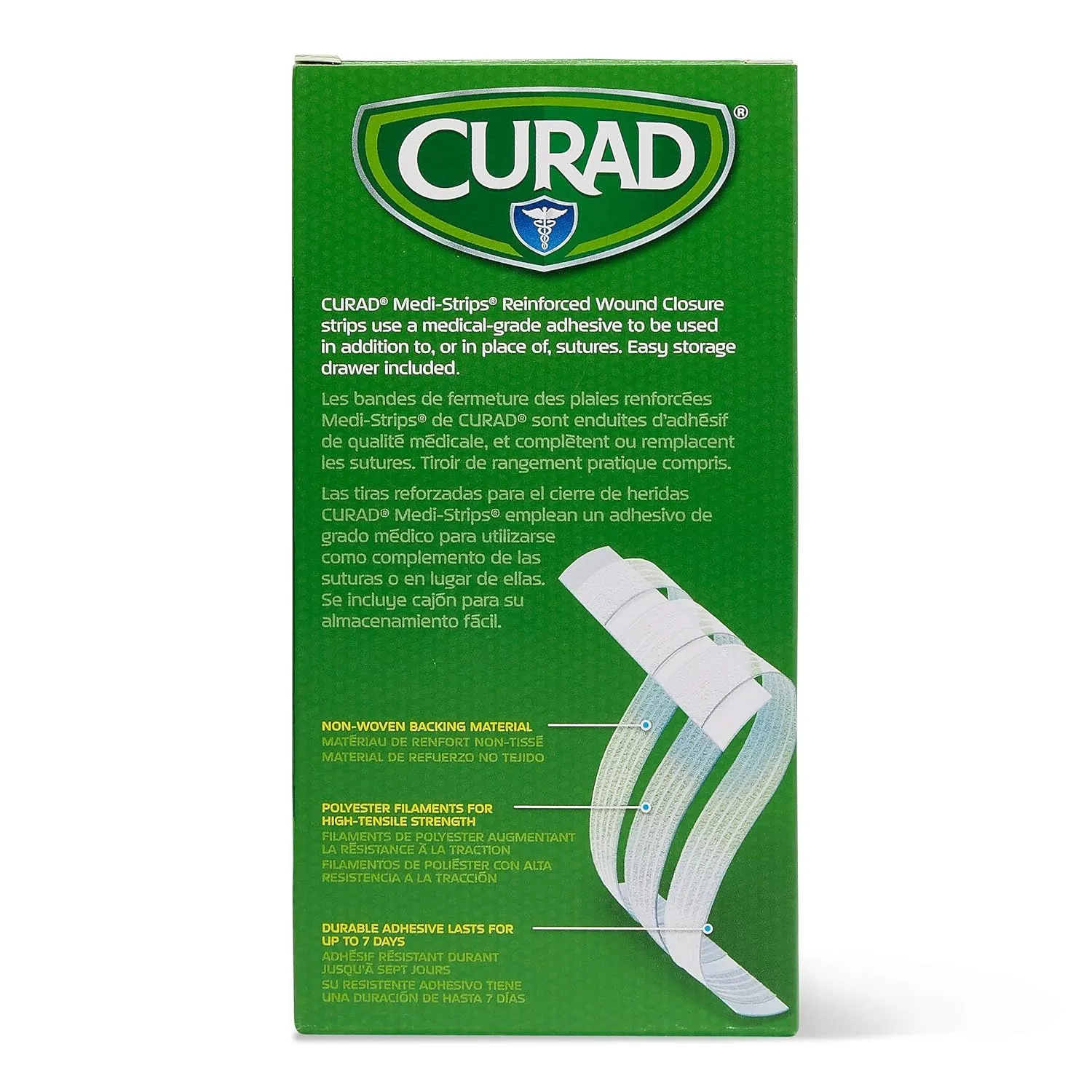 CURAD Sterile Medi-Strips Reinforced Wound Closures, 1/4" x 1 1/2", Hypoallergenic, Pack of 1200 Strips, 200 Pouches