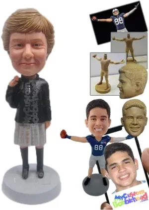 Custom Bobblehead Charming Woman in Long Boots and Skirt with Handbag Over Her Shoulder - Leisure &
