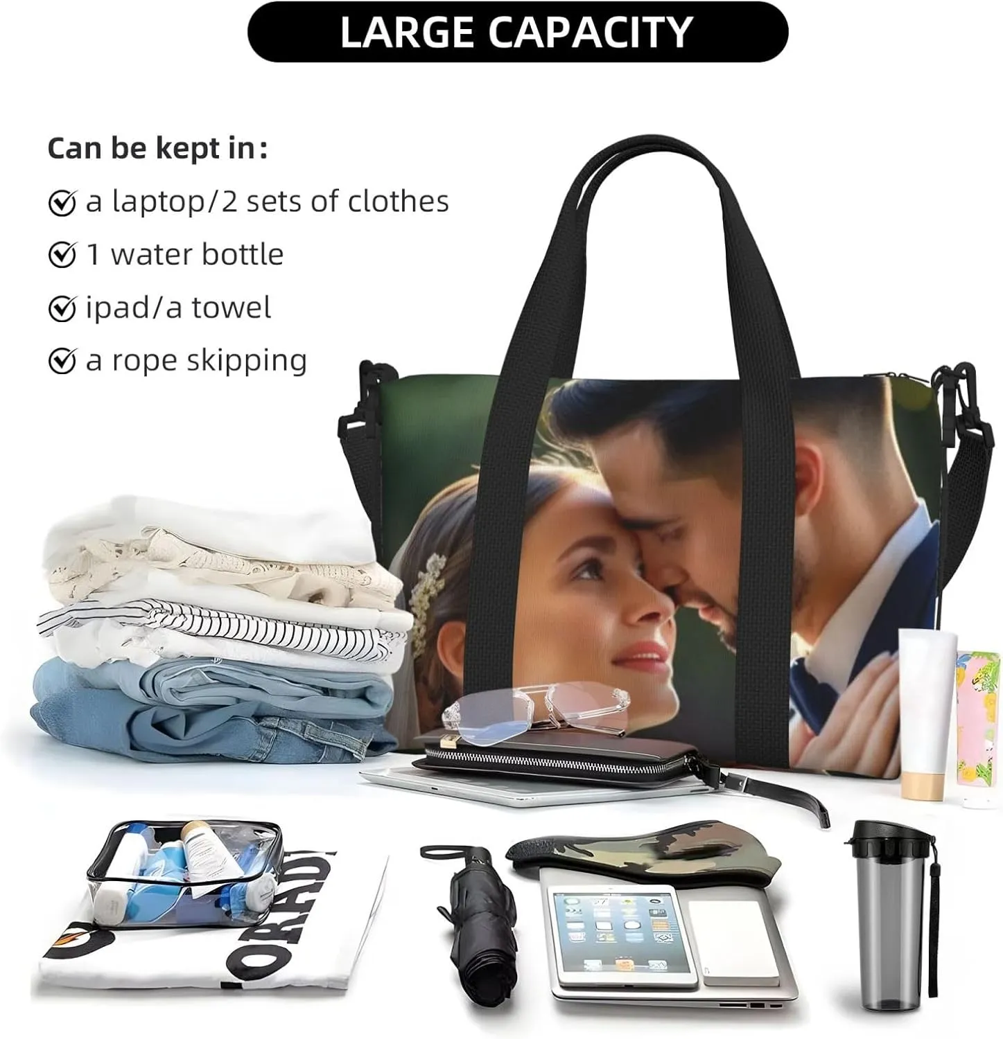 Custom Honeymoon Travel Bag with Your Photo Customized Photo Duffel Bags for Men Women Personalized Shoulder Bag Wedding Party Gifts