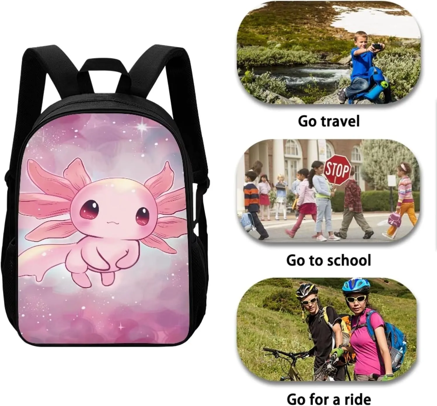 Cute Axolotl Backpack Pink Schoolbag for Girls 4-6,Toddler Preschool Backpack Lightweight and Durable Backpack Bookbag for Kindergarten，Elementary School