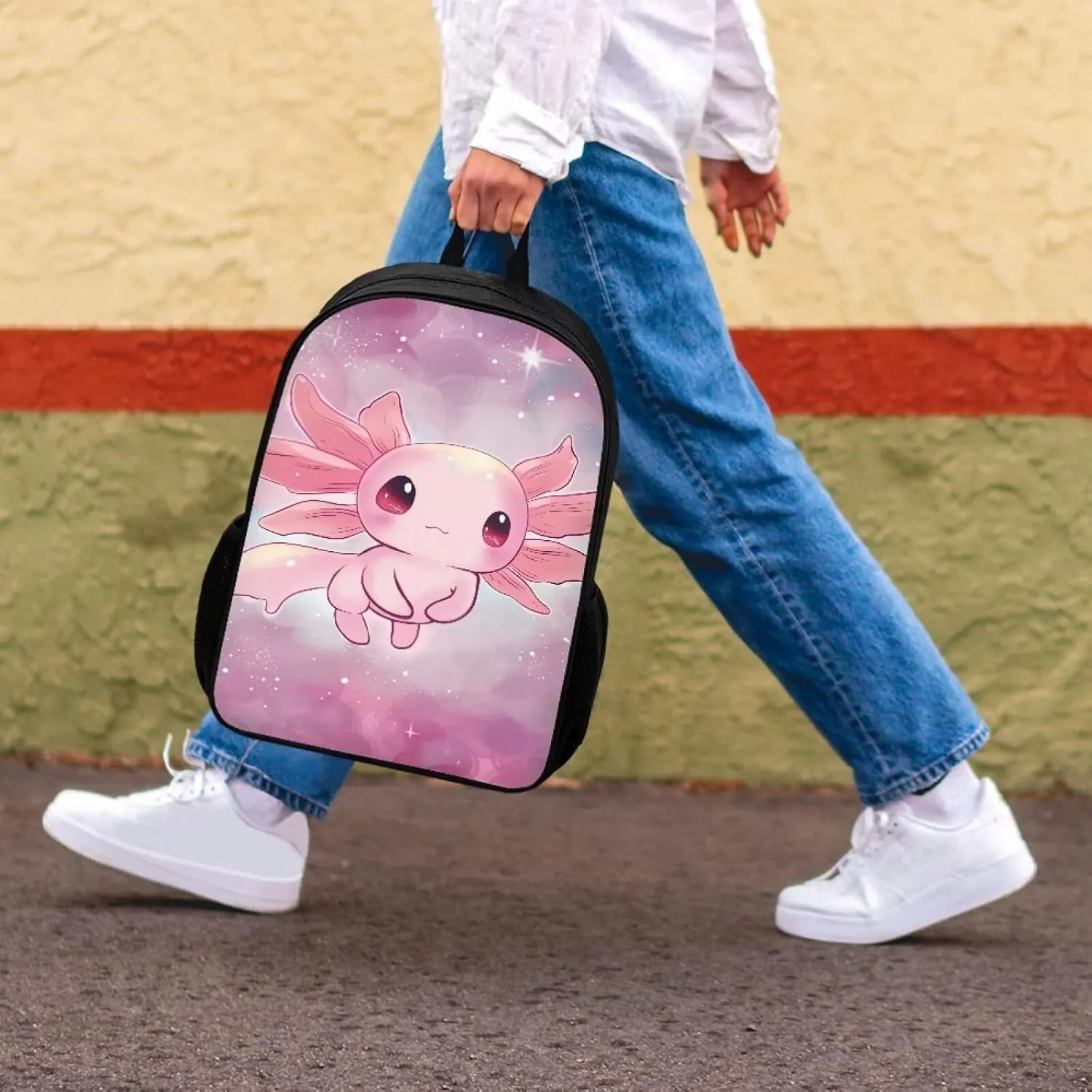 Cute Axolotl Backpack Pink Schoolbag for Girls 4-6,Toddler Preschool Backpack Lightweight and Durable Backpack Bookbag for Kindergarten，Elementary School