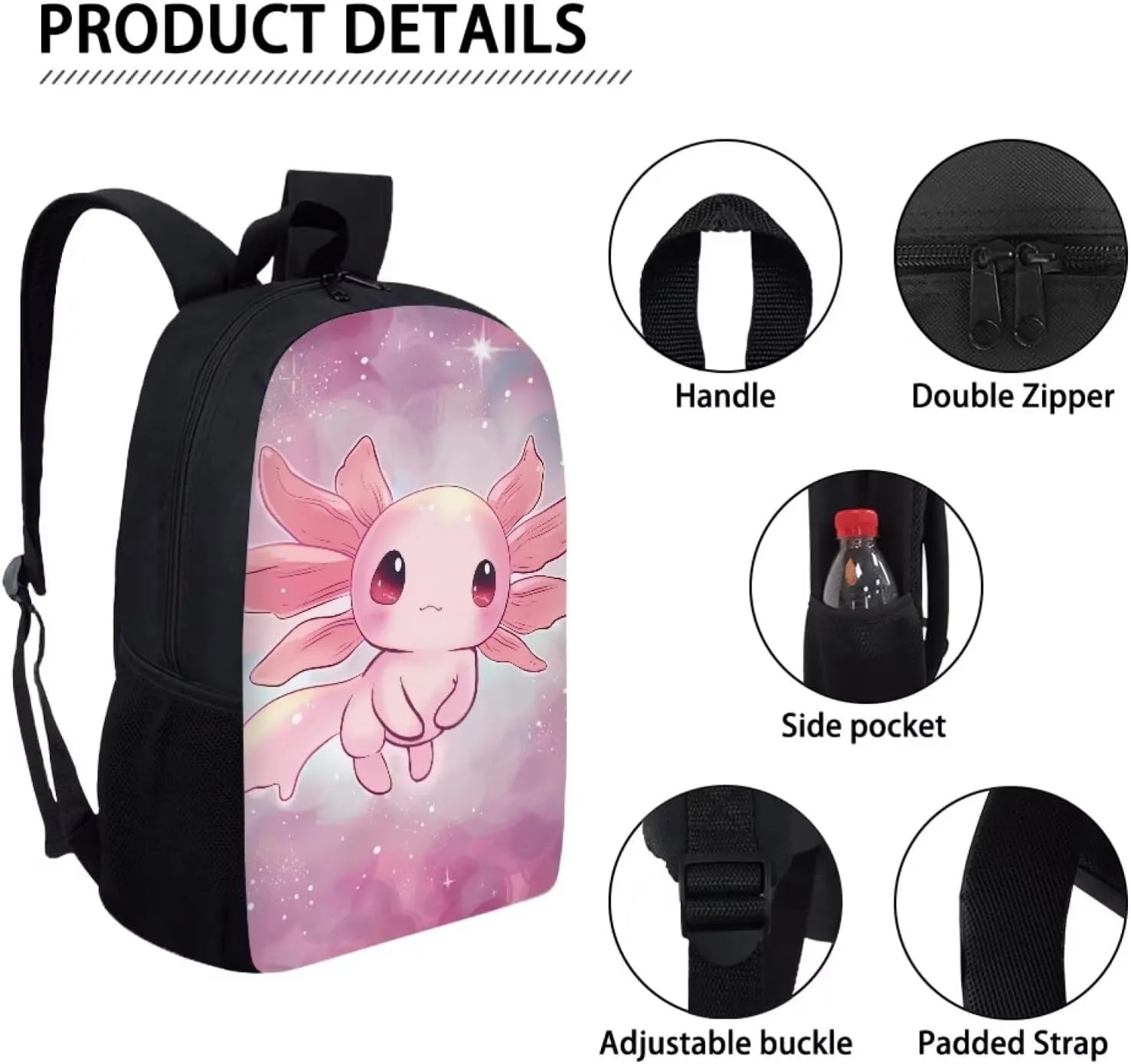 Cute Axolotl Backpack Pink Schoolbag for Girls 4-6,Toddler Preschool Backpack Lightweight and Durable Backpack Bookbag for Kindergarten，Elementary School