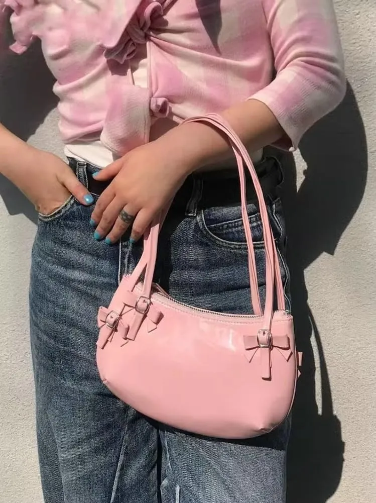 Cute Bow-Tie Handbags for Women Y2k Hobo Purse Sweet Shoulder Bag Clutch Balletic Underarm Purse Tote Bag 2024 New