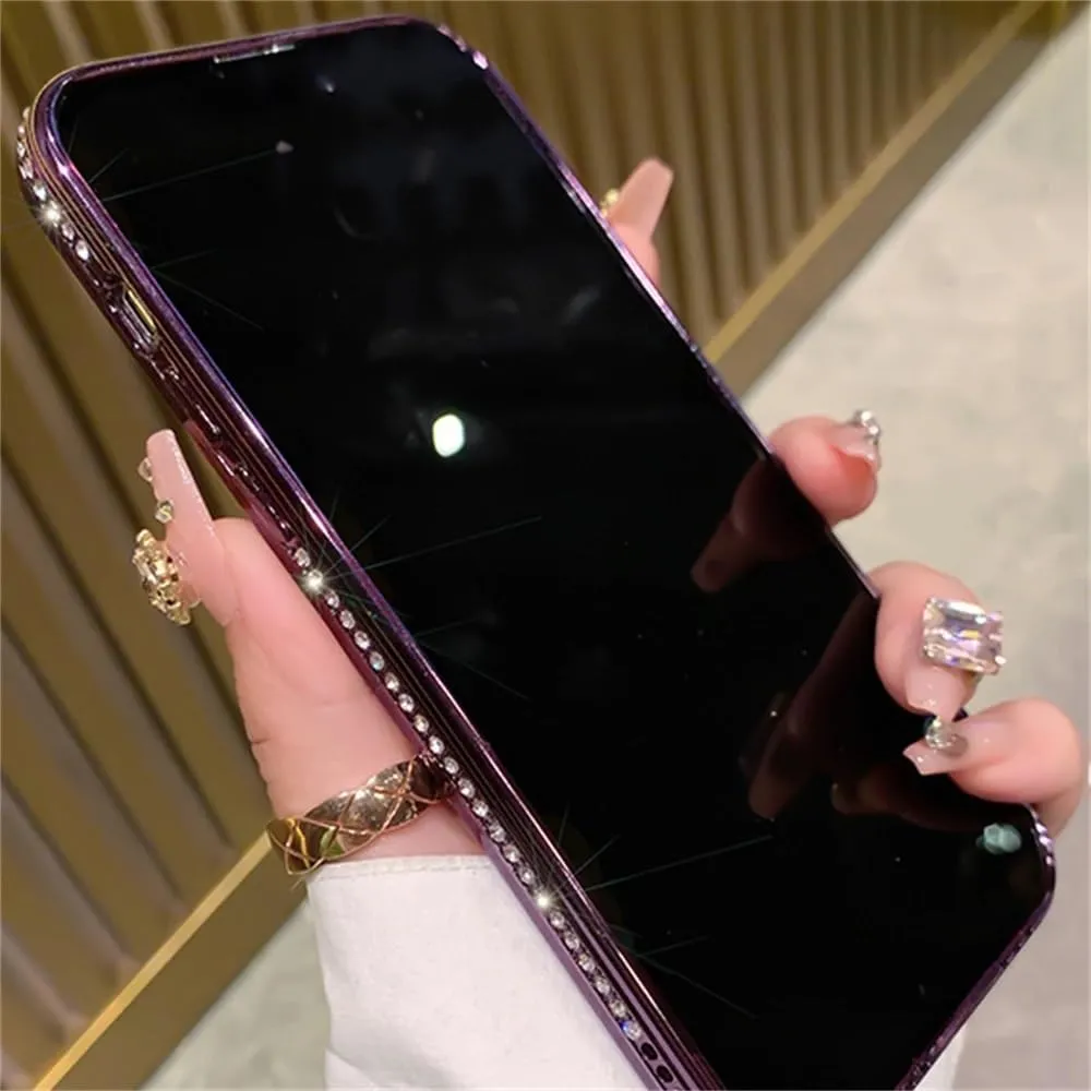 Cute for iPhone 15 Pro Max Magnetic Glitter Case,Luxury Bling Rhinestone Diamond Plated Bumper Case,Compatible with MagSafe, Sparkle Camera Lens Protection Clear Cover for Women Girls(Black)