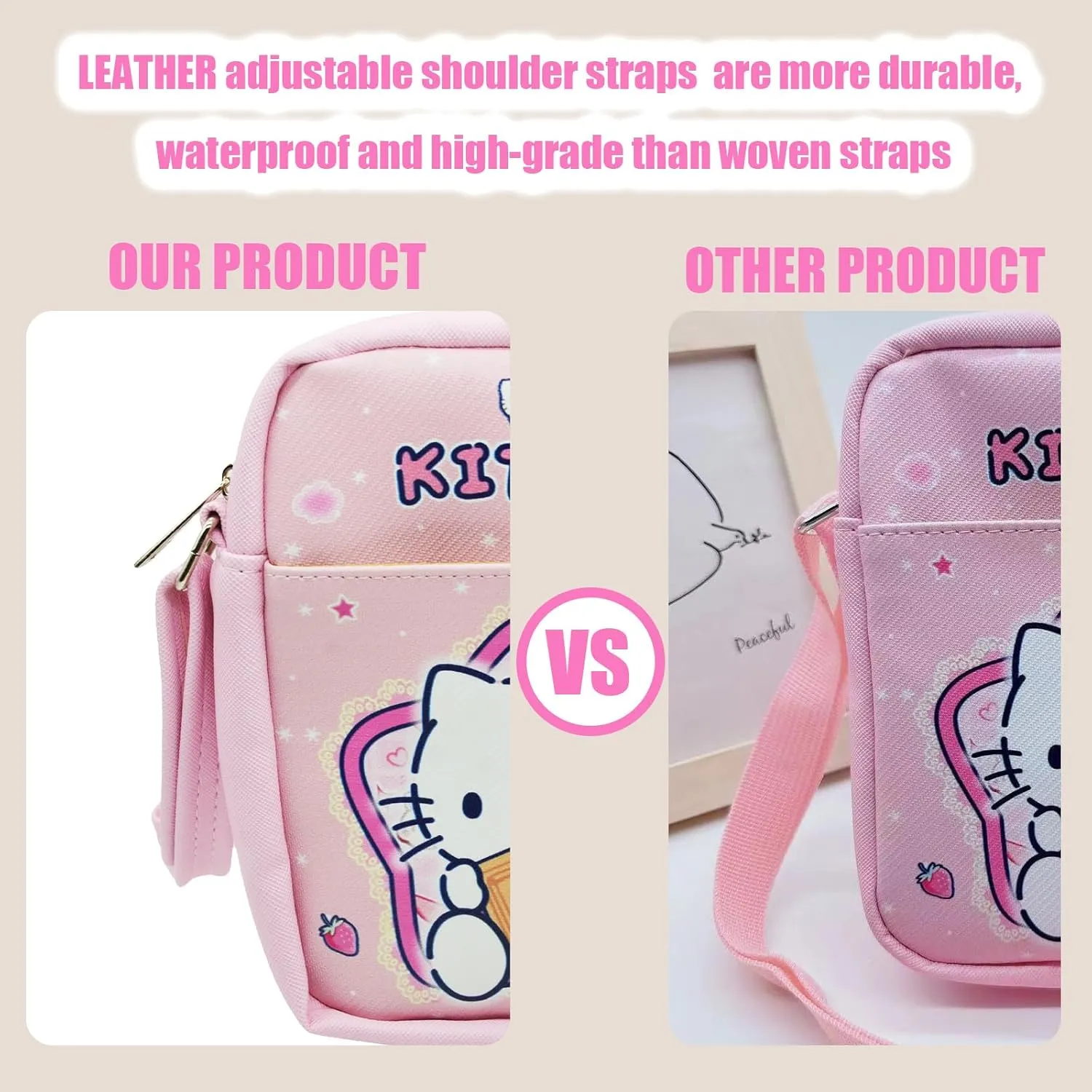 Cute Kitty Cat Crossbody Bag with Adjustable Shoulder Strap and Bracelet Charm, Kawaii Handbag with Zipper, Cat Wallet Purse Shoulder Bag Coin Pouch Accessories for Women Girls