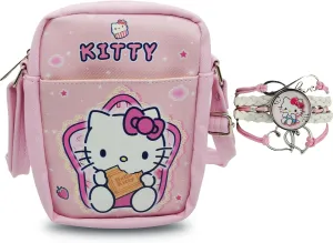 Cute Kitty Cat Crossbody Bag with Adjustable Shoulder Strap and Bracelet Charm, Kawaii Handbag with Zipper, Cat Wallet Purse Shoulder Bag Coin Pouch Accessories for Women Girls