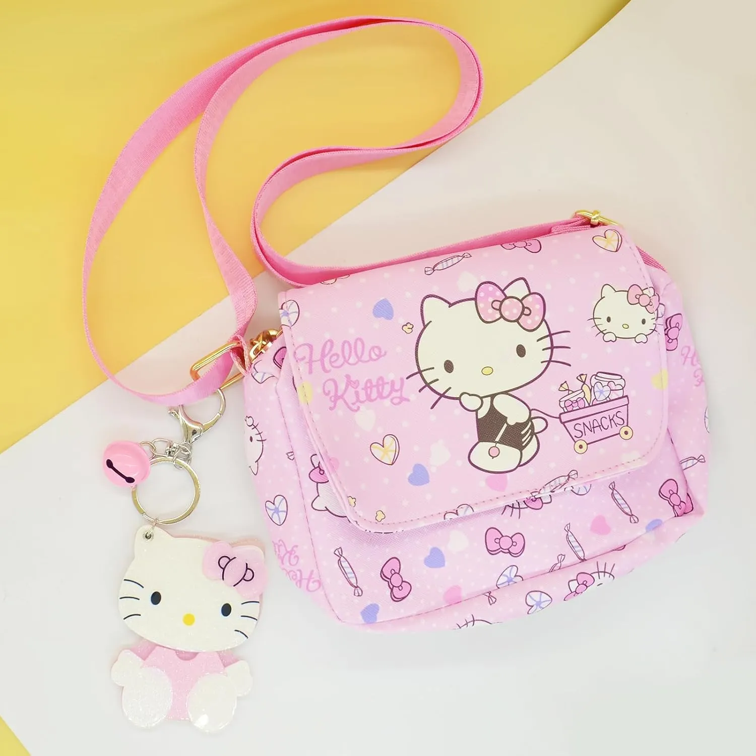Cute Kitty Crossbody Bag with Adjustable Shoulder Strap and Mirror, Kawaii Handbag with Buckle, Kitty Family Wallet Purse Shoulder Bag Coin Pouch Accessories for Women Girls