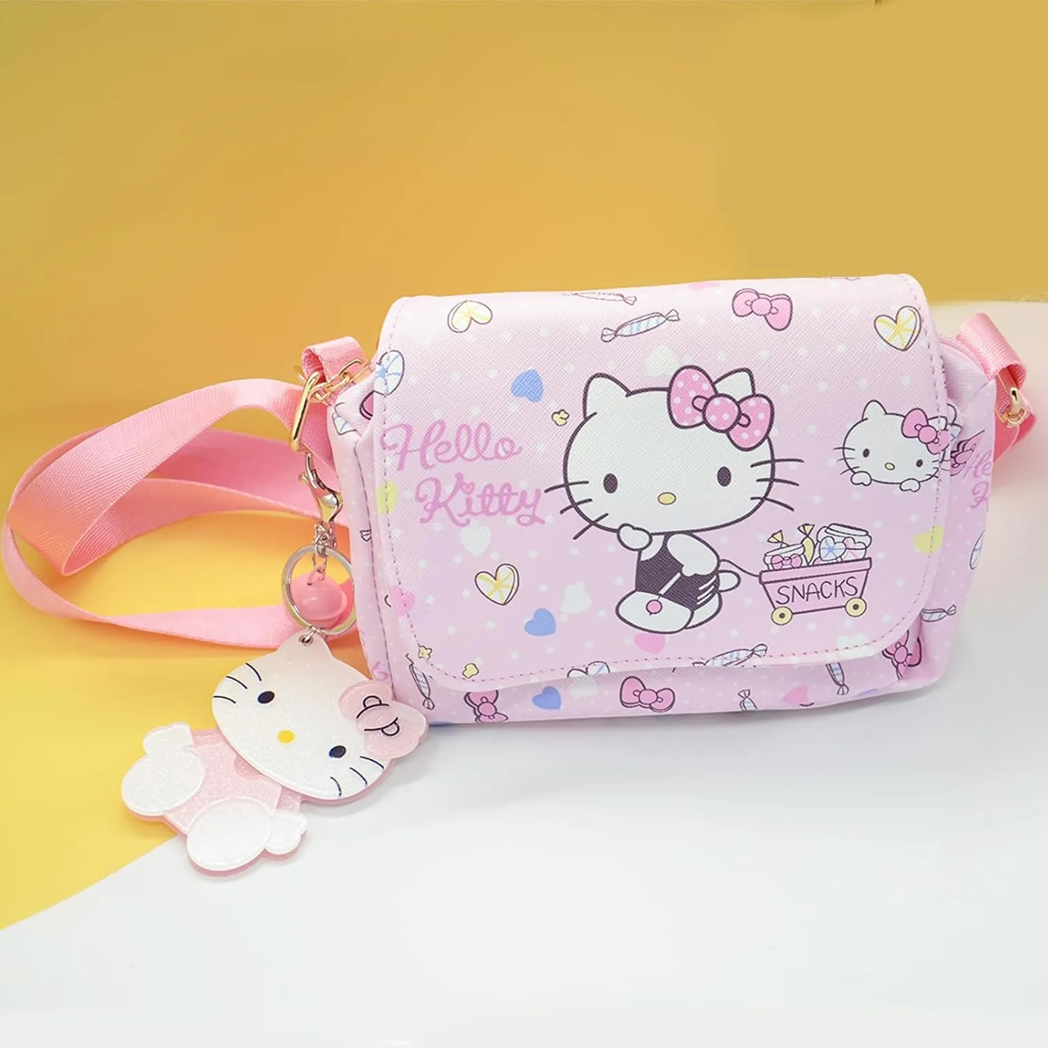 Cute Kitty Crossbody Bag with Adjustable Shoulder Strap and Mirror, Kawaii Handbag with Buckle, Kitty Family Wallet Purse Shoulder Bag Coin Pouch Accessories for Women Girls