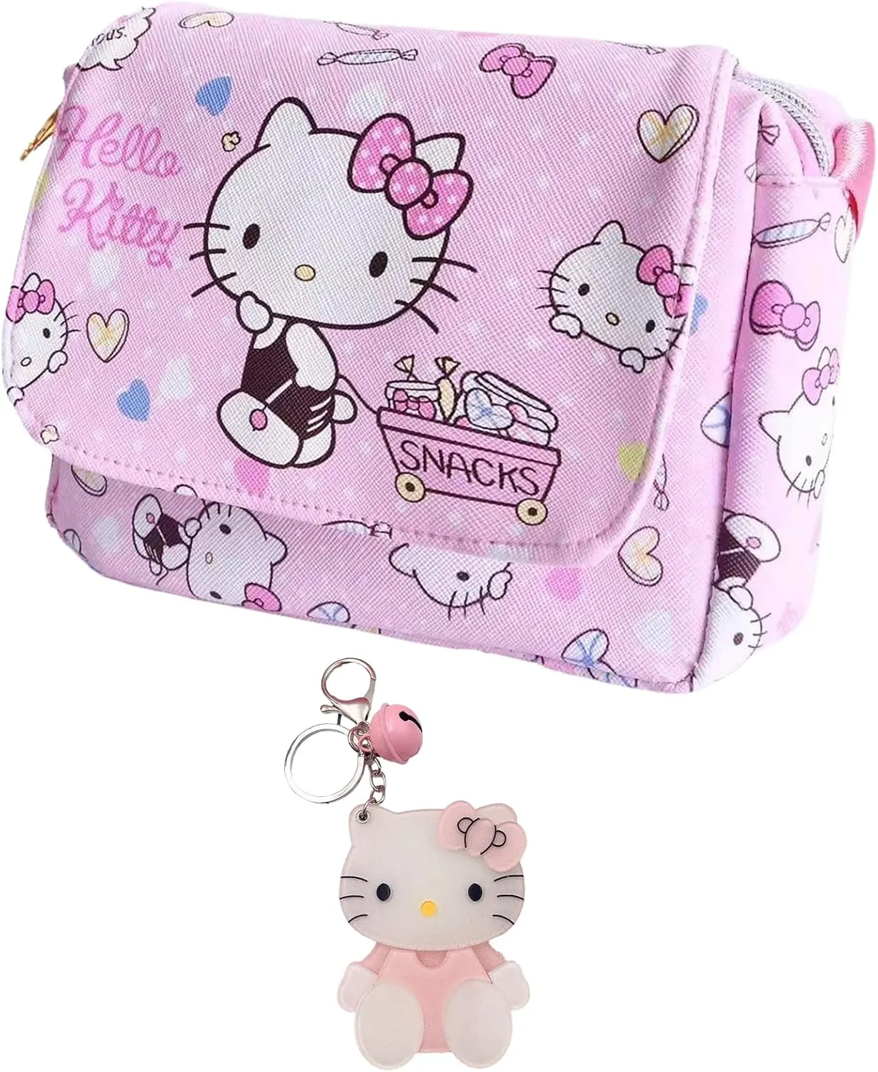Cute Kitty Crossbody Bag with Adjustable Shoulder Strap and Mirror, Kawaii Handbag with Buckle, Kitty Family Wallet Purse Shoulder Bag Coin Pouch Accessories for Women Girls