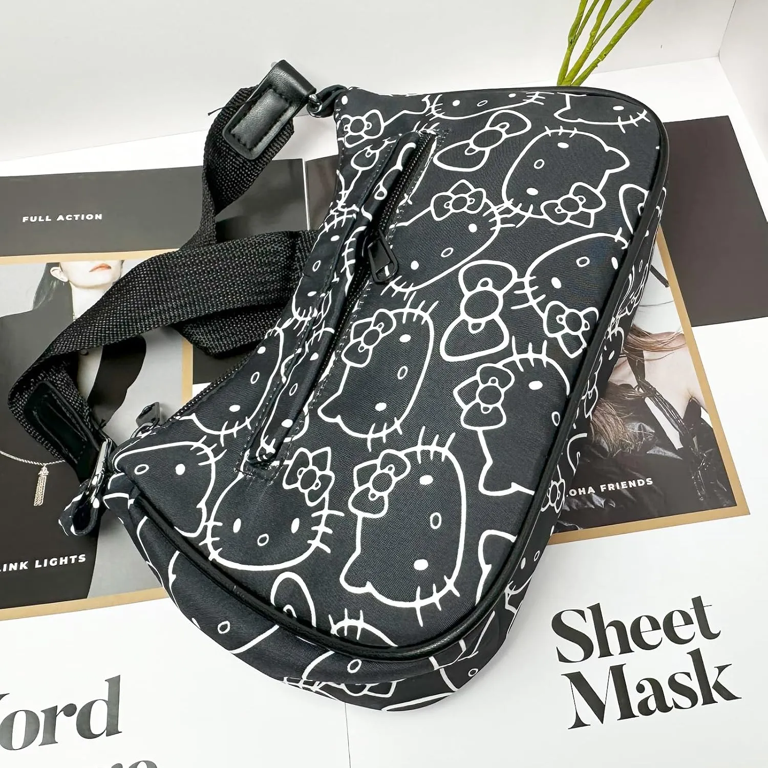Cute Kitty Friends Shoulder Bags for Women, PU Tote Handbag with Zipper Closure Mini Clutch Shoulder Purse, Underarm Wallet