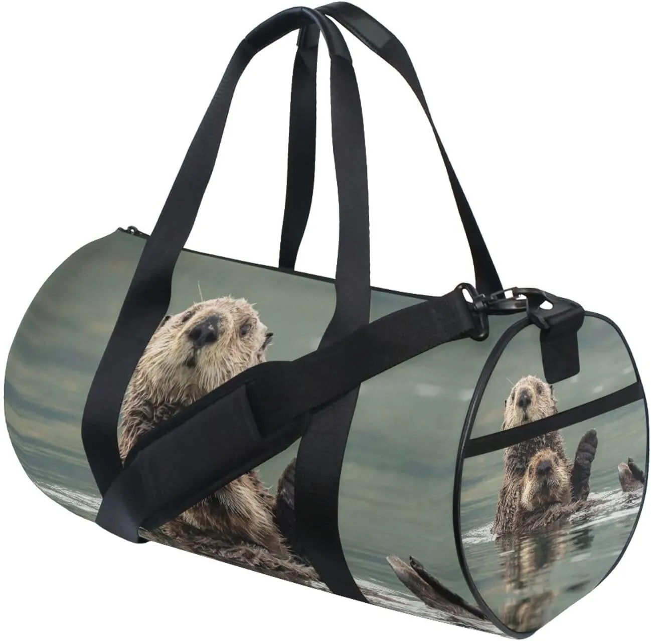 Cute Mother Sea Otter Hug in the Water in Kodiak, Alaska Portable Gym Bag, Travel Bag, Luggage bag, Sports Bag, Toiletry Bag with Handles, Detachable Shoulder Strap 17.6 x 9 x 9 inch