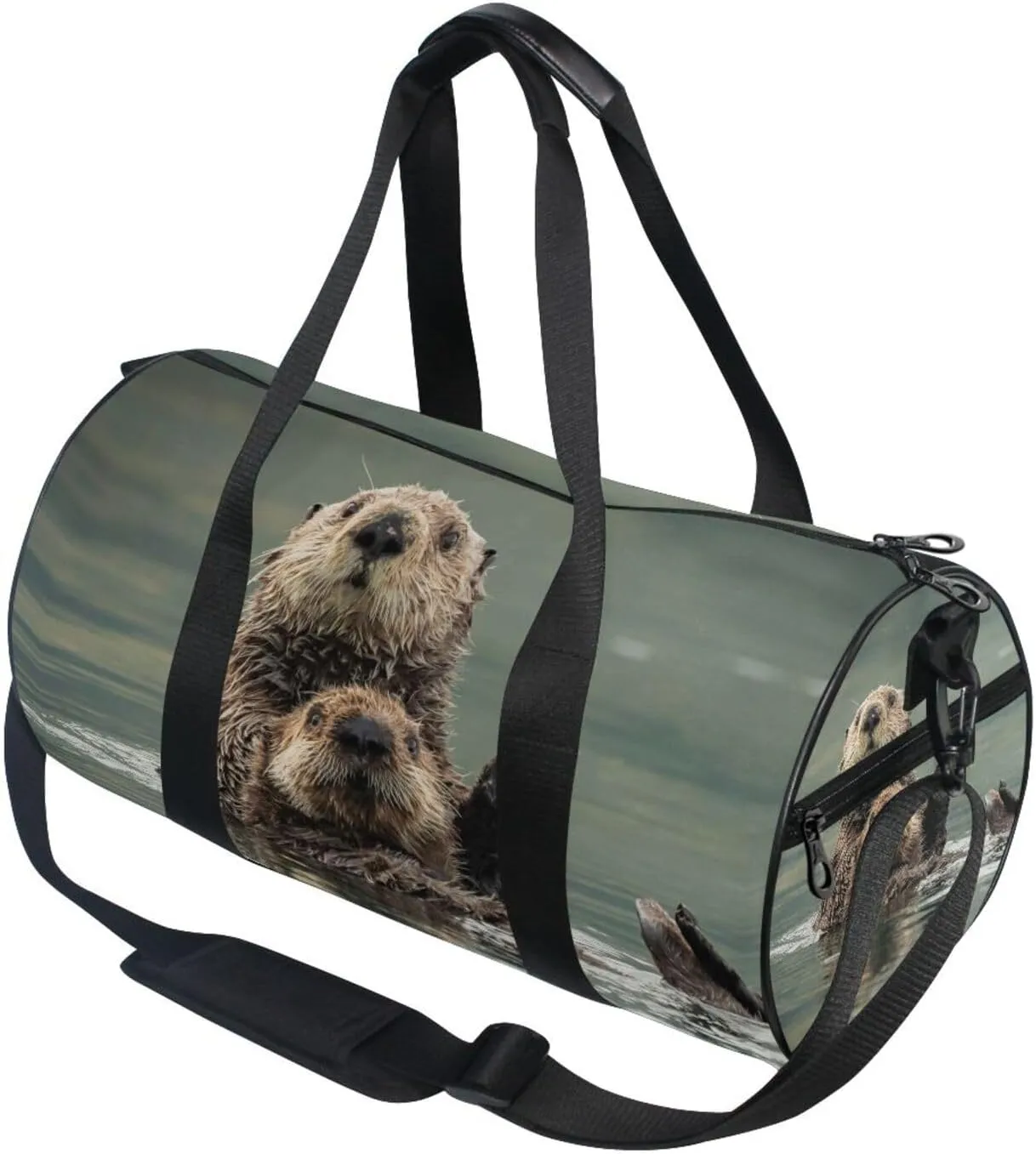Cute Mother Sea Otter Hug in the Water in Kodiak, Alaska Portable Gym Bag, Travel Bag, Luggage bag, Sports Bag, Toiletry Bag with Handles, Detachable Shoulder Strap 17.6 x 9 x 9 inch