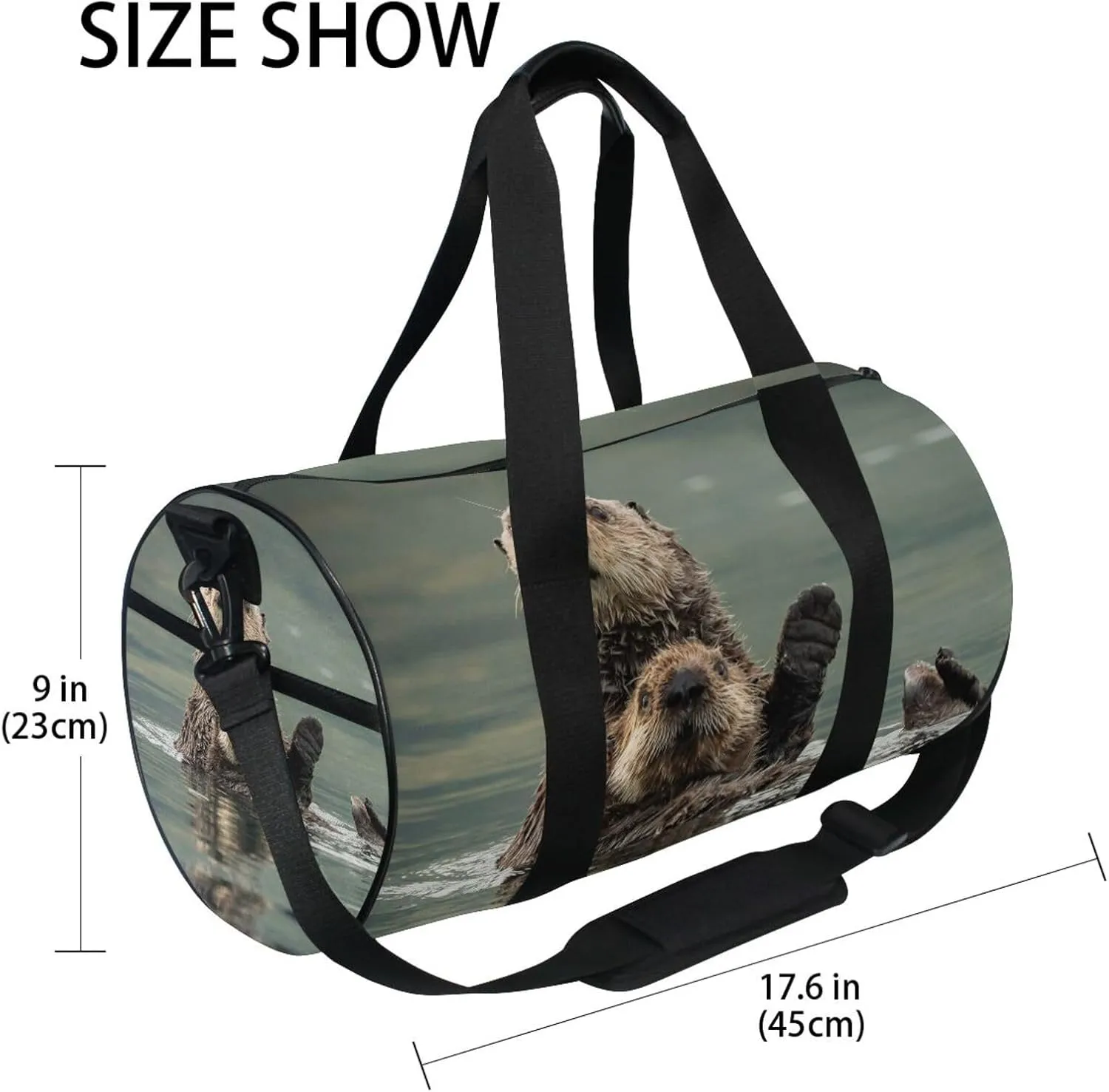 Cute Mother Sea Otter Hug in the Water in Kodiak, Alaska Portable Gym Bag, Travel Bag, Luggage bag, Sports Bag, Toiletry Bag with Handles, Detachable Shoulder Strap 17.6 x 9 x 9 inch