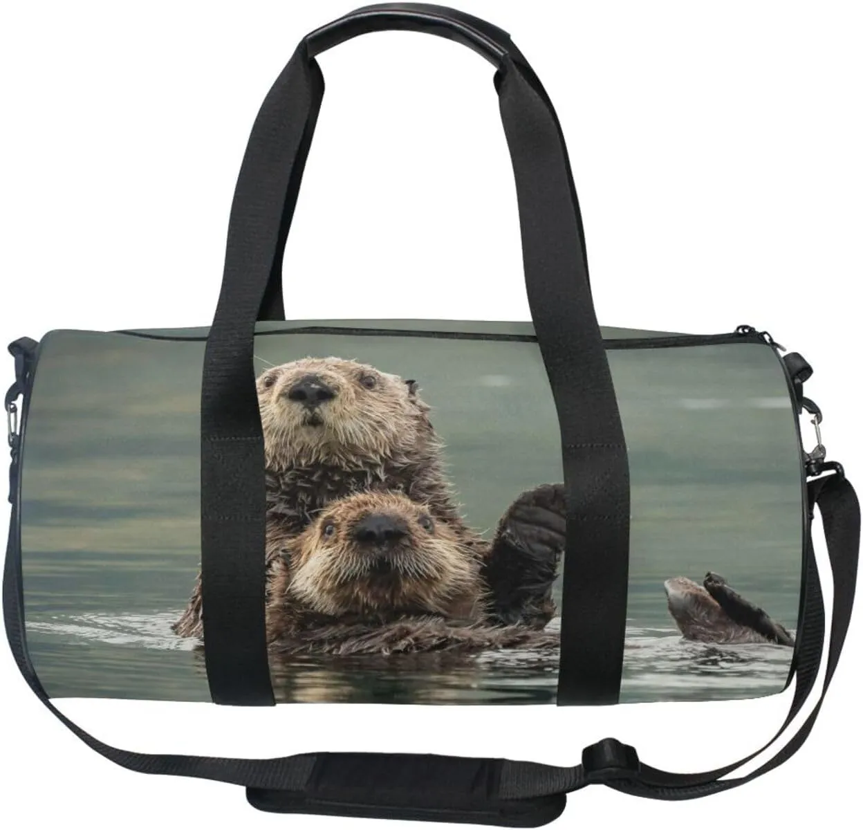 Cute Mother Sea Otter Hug in the Water in Kodiak, Alaska Portable Gym Bag, Travel Bag, Luggage bag, Sports Bag, Toiletry Bag with Handles, Detachable Shoulder Strap 17.6 x 9 x 9 inch