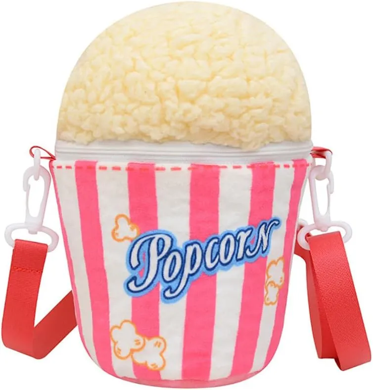 Cute Plush Food Popcorn Bag, Novelty Fashion Cupcake Shoulder Bag, Kawaii Sweet Ice Cream Bucket Satchel Crossbody Purse