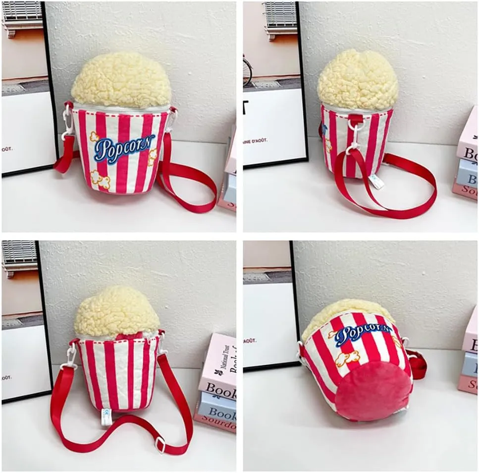 Cute Plush Food Popcorn Bag, Novelty Fashion Cupcake Shoulder Bag, Kawaii Sweet Ice Cream Bucket Satchel Crossbody Purse