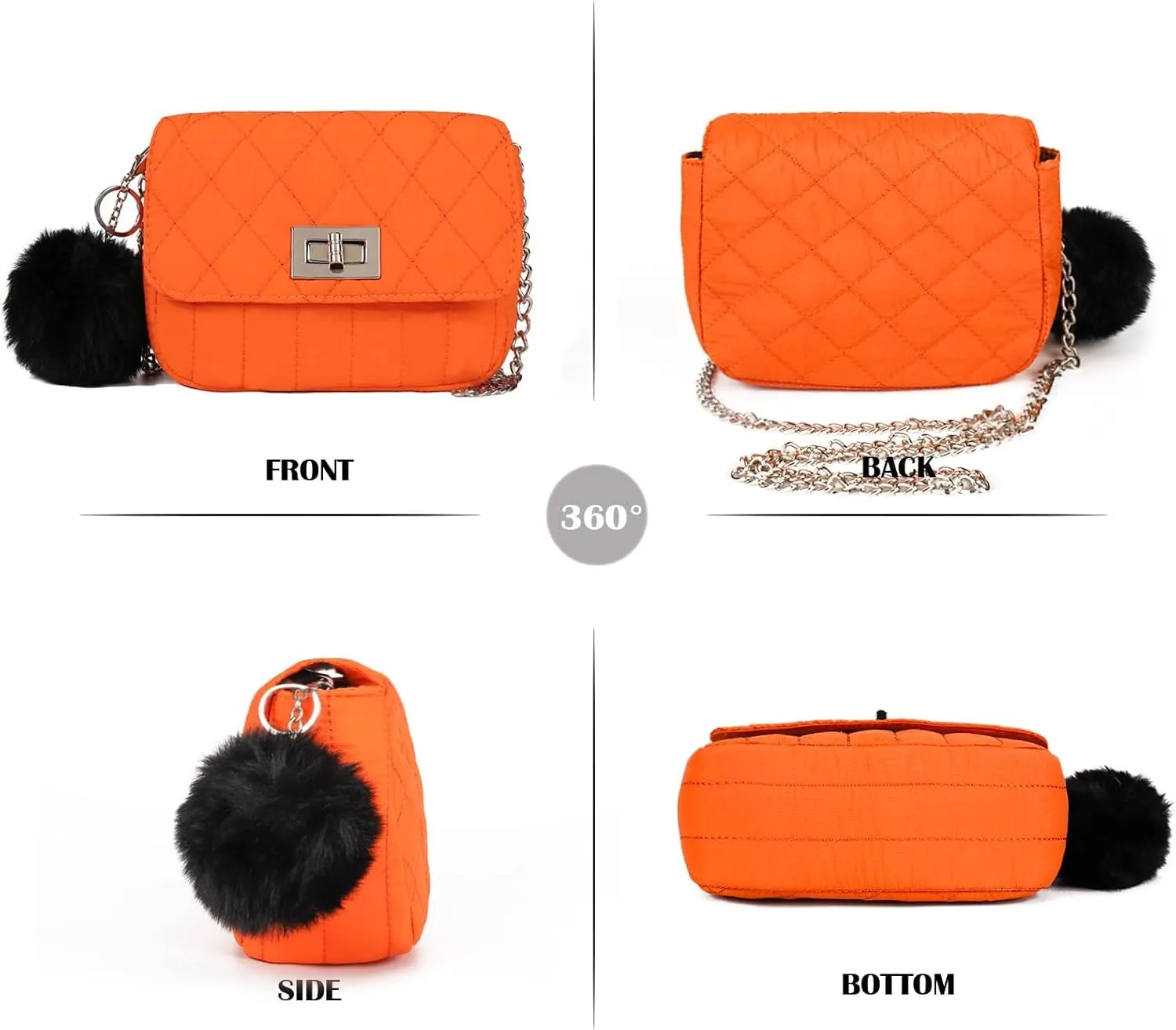 Cute Purses for Teen Girls Gifts, Small Purse and Quilted Crossbody Bags for Women with Chain, Nylon