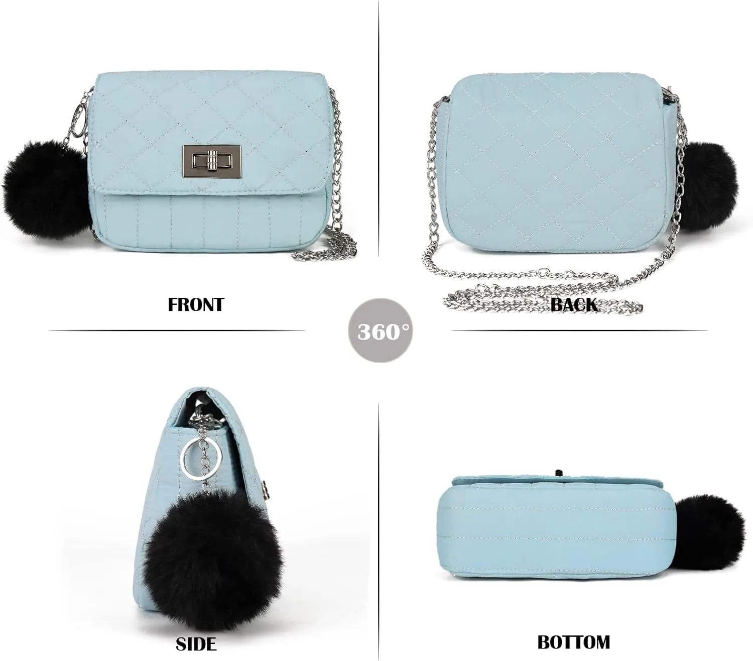 Cute Purses for Teen Girls Gifts, Small Purse and Quilted Crossbody Bags for Women with Chain, Nylon