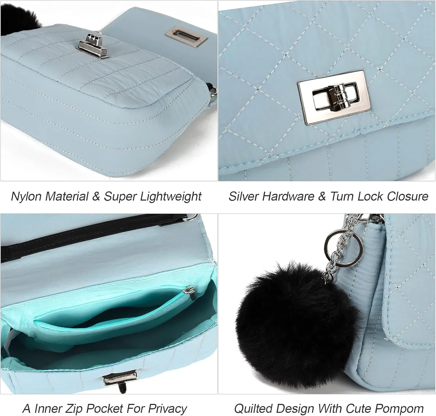 Cute Purses for Teen Girls Gifts, Small Purse and Quilted Crossbody Bags for Women with Chain, Nylon