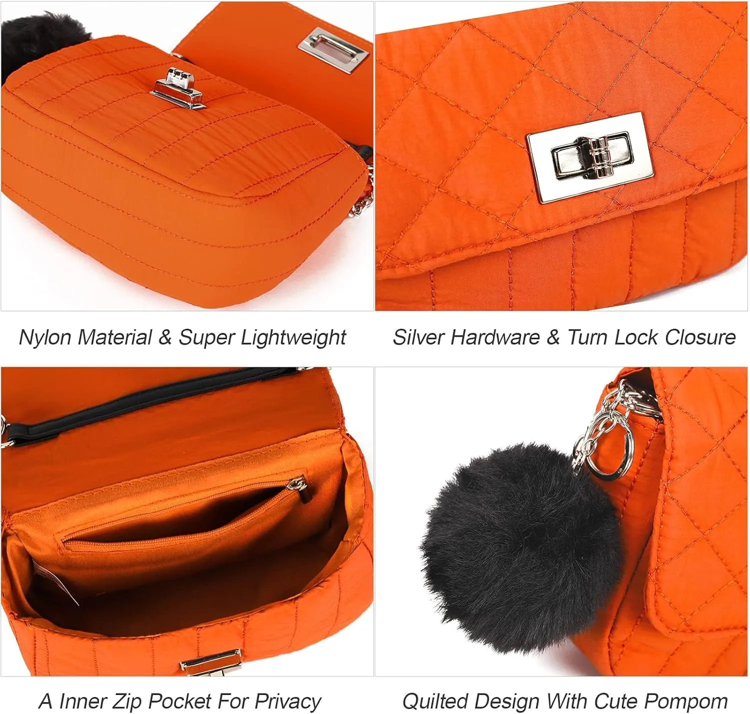Cute Purses for Teen Girls Gifts, Small Purse and Quilted Crossbody Bags for Women with Chain, Nylon